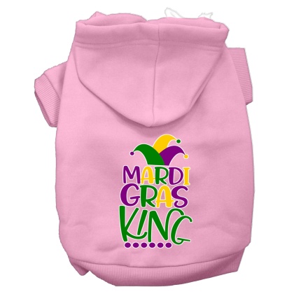 Mardi Gras King Screen Print Mardi Gras Dog Hoodie Light Pink L