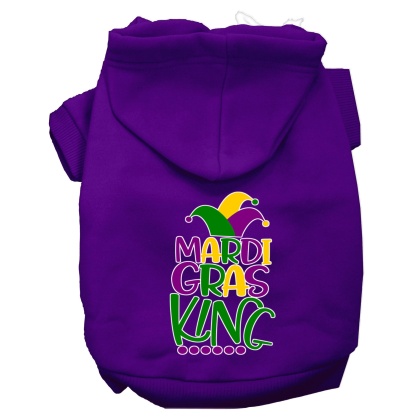 Mardi Gras King Screen Print Mardi Gras Dog Hoodie Purple L
