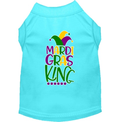 Mardi Gras King Screen Print Mardi Gras Dog Shirt Aqua Lg