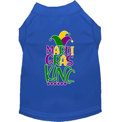 Mardi Gras King Screen Print Mardi Gras Dog Shirt Blue Lg