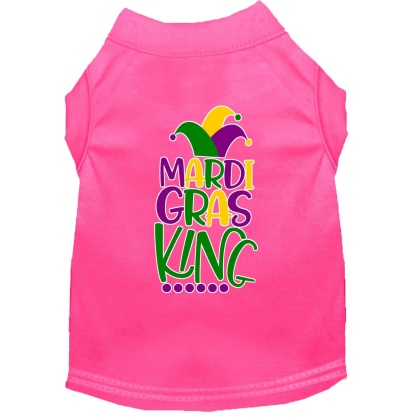 Mardi Gras King Screen Print Mardi Gras Dog Shirt Bright Pink Lg