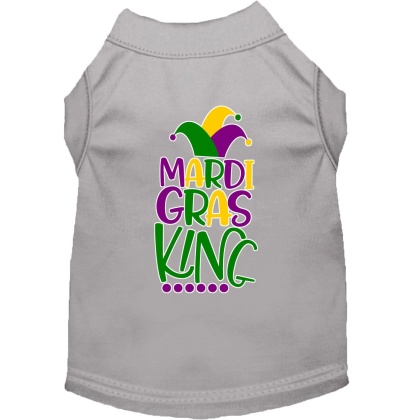 Mardi Gras King Screen Print Mardi Gras Dog Shirt Grey Lg