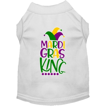 Mardi Gras King Screen Print Mardi Gras Dog Shirt White Lg