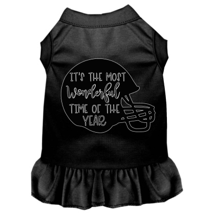 Most Wonderful Time of the Year (Football) Screen Print Dog Dress Black 4X