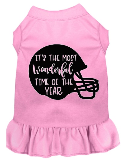 Most Wonderful Time of the Year (Football) Screen Print Dog Dress Light Pink 4X