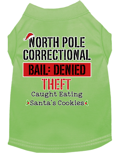 North Pole Correctional Screen Print Dog Shirt Lime Green Size XS