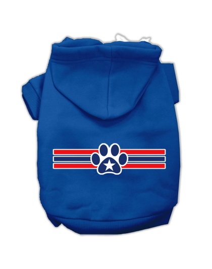 Patriotic Star Paw Screen Print Pet Hoodies Blue Size Lg