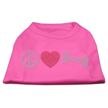 Peace Love and Bone Rhinestone Shirt Bright Pink L