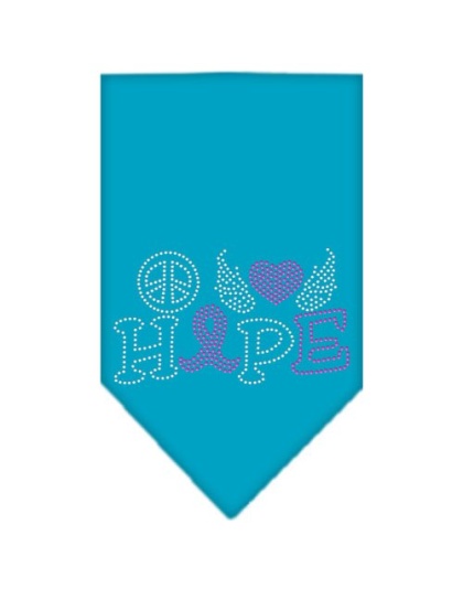 Peace Love Hope Breast Cancer Rhinestone Pet Bandana Turquoise Size Large