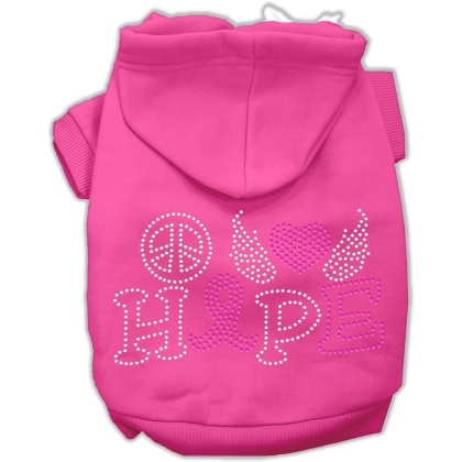 Peace Love Hope Breast Cancer Rhinestone Pet Hoodie Bright Pink Lg