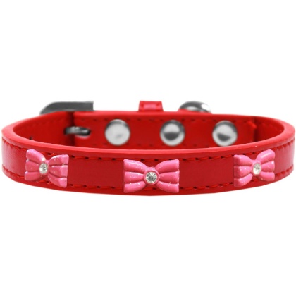 Pink Glitter Bow Widget Dog Collar Red Size 10
