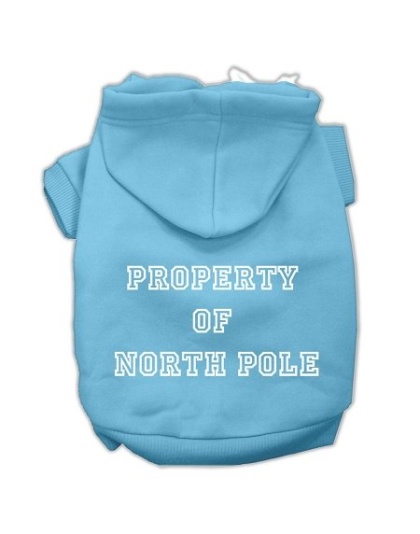 Property of North Pole Screen Print Pet Hoodies Baby Blue Size L