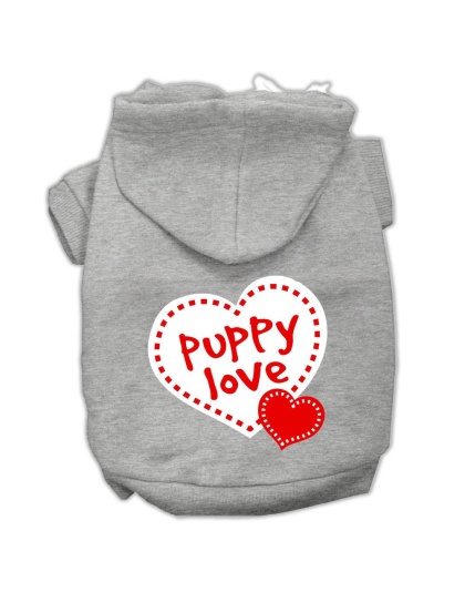 Puppy Love Screen Print Pet Hoodies Grey Size Lg