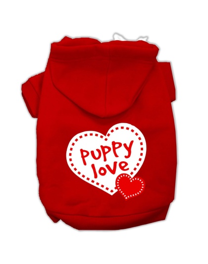 Puppy Love Screen Print Pet Hoodies Red Size Lg