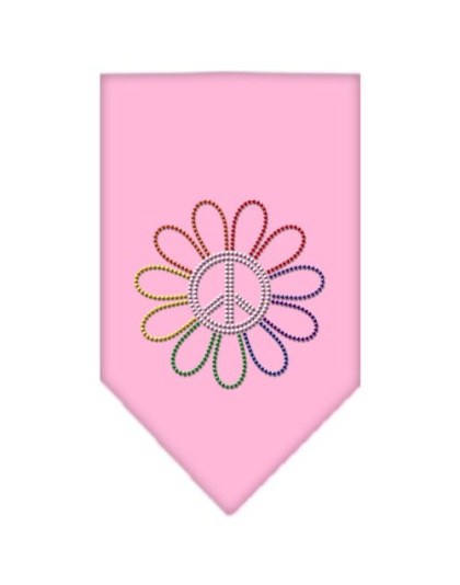 Rainbow Peace Flower Rhinestone Bandana Light Pink Large