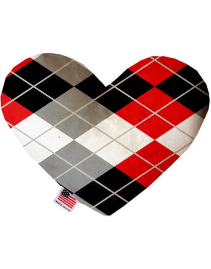 Red and Grey Argyle 6 Inch Canvas Heart Dog Toy