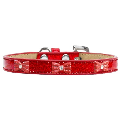 Red Glitter Bow Widget Dog Collar Red Ice Cream Size 10