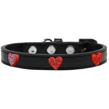Red Glitter Heart Widget Dog Collar Black Size 10
