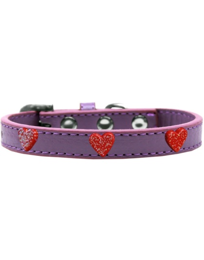 Red Glitter Heart Widget Dog Collar Lavender Size 10