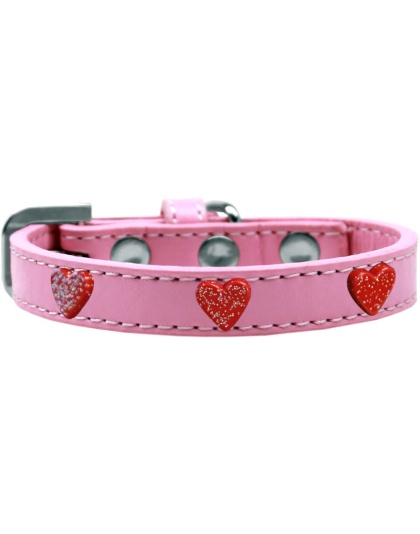 Red Glitter Heart Widget Dog Collar Light Pink Size 10