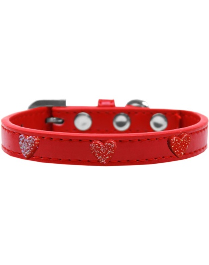 Red Glitter Heart Widget Dog Collar Red Size 10