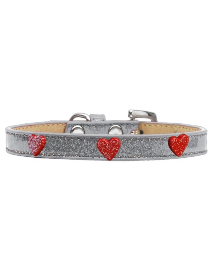 Red Glitter Heart Widget Dog Collar Silver Ice Cream Size 10