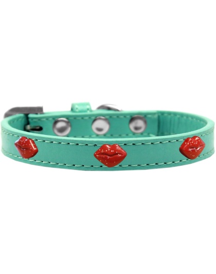 Red Glitter Lips Widget Dog Collar Aqua Size 10