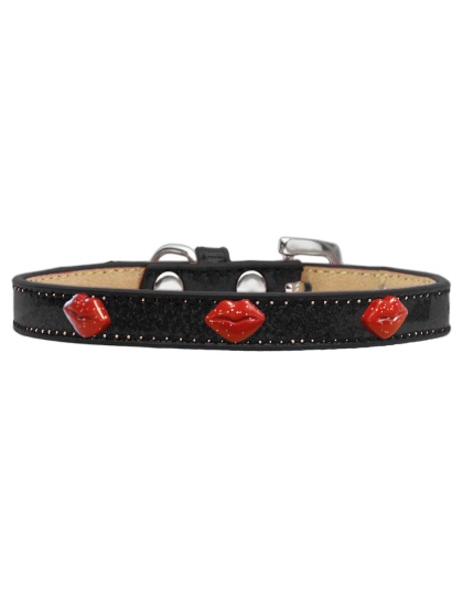 Red Glitter Lips Widget Dog Collar Black Ice Cream Size 10
