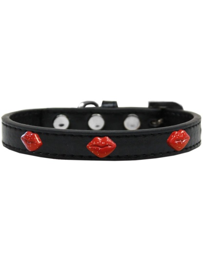 Red Glitter Lips Widget Dog Collar Black Size 10