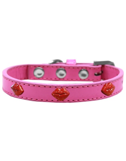 Red Glitter Lips Widget Dog Collar Bright Pink Size 10
