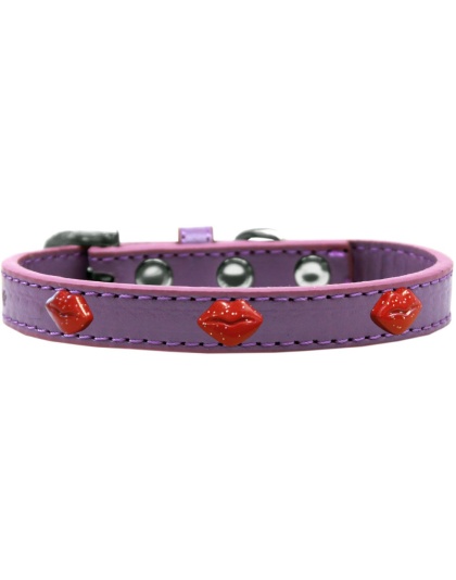 Red Glitter Lips Widget Dog Collar Lavender Size 10