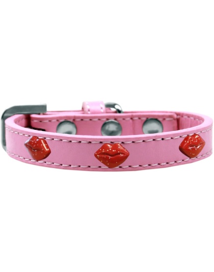 Red Glitter Lips Widget Dog Collar Light Pink Size 10
