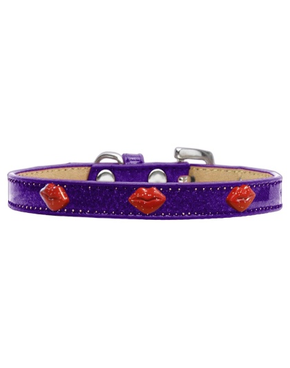 Red Glitter Lips Widget Dog Collar Purple Ice Cream Size 10