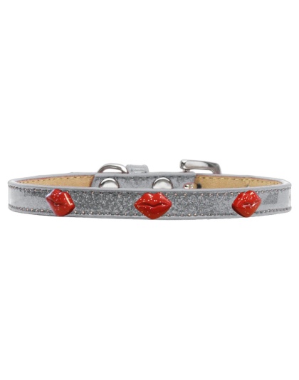 Red Glitter Lips Widget Dog Collar Silver Ice Cream Size 10