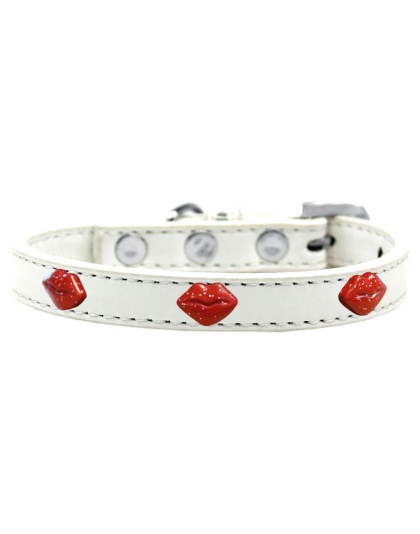 Red Glitter Lips Widget Dog Collar White Size 10