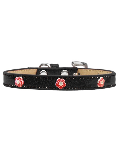 Red Rose Widget Dog Collar Black Ice Cream Size 10