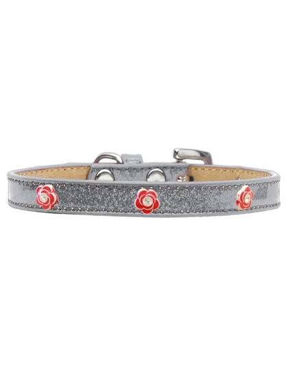Red Rose Widget Dog Collar Silver Ice Cream Size 10