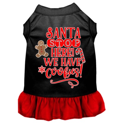 Santa, We Have Cookies Screen Print Dog Dress Black with Red Lg