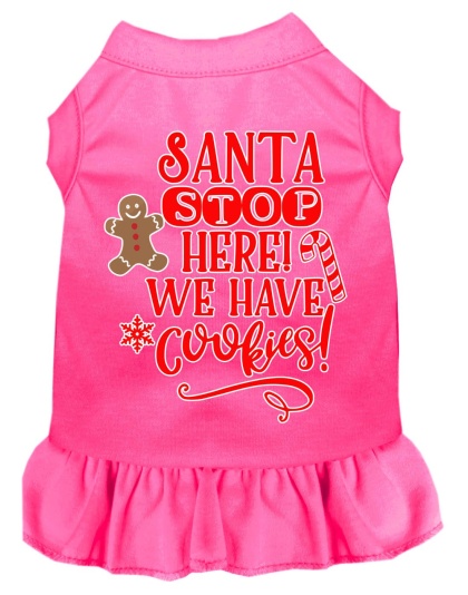 Santa, We Have Cookies Screen Print Dog Dress Bright Pink 4X