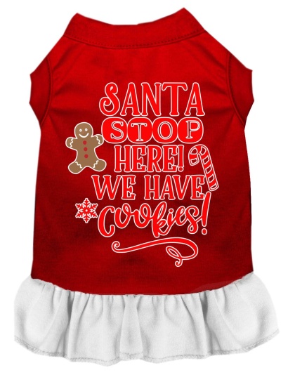 Santa, We Have Cookies Screen Print Dog Dress Red with White Lg