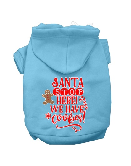 Santa, We Have Cookies Screen Print Dog Hoodie Baby Blue L