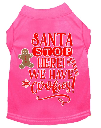 Santa, We Have Cookies Screen Print Dog Shirt Bright Pink Lg