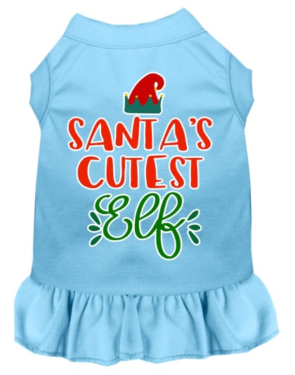 Santa's Cutest Elf Screen Print Dog Dress Baby Blue 4X