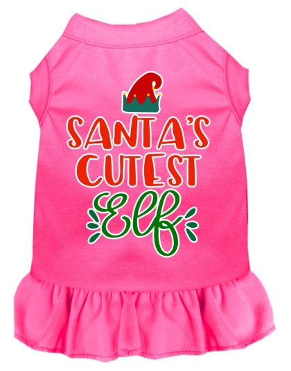 Santa's Cutest Elf Screen Print Dog Dress Bright Pink 4X
