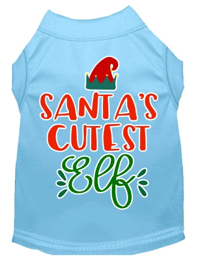 Santa's Cutest Elf Screen Print Dog Shirt Baby Blue Lg
