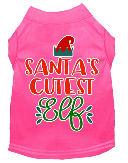Santa's Cutest Elf Screen Print Dog Shirt Bright Pink Lg