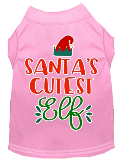 Santa's Cutest Elf Screen Print Dog Shirt Light Pink Lg