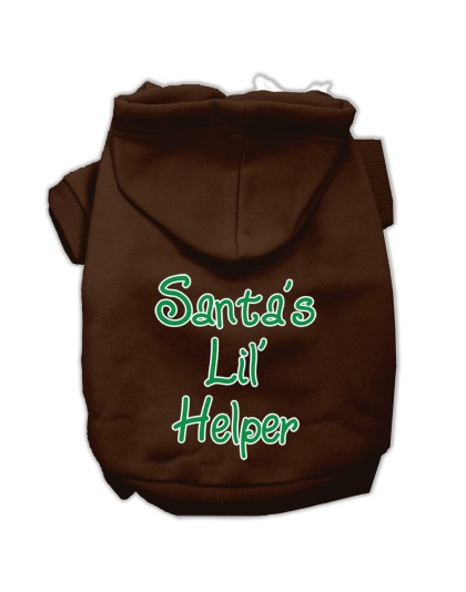 Santa's Lil' Helper Screen Print Pet Hoodies Brown Size Lg