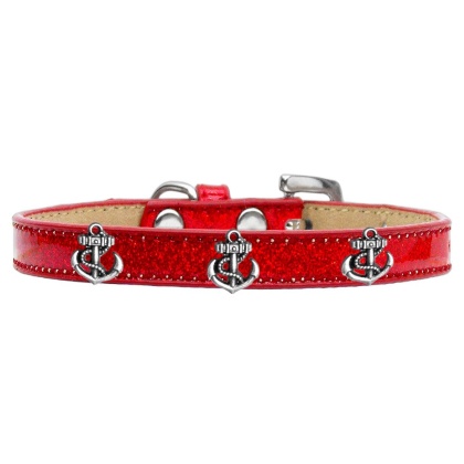 Silver Anchor Widget Dog Collar Red Ice Cream Size 10
