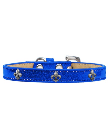Silver Fleur De Lis Widget Dog Collar Blue Ice Cream Size 10